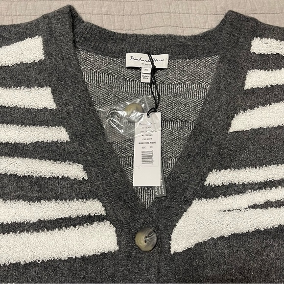 Michael Stars Charcoal Combo Nell Cardigan Zebra Thick Sweater Size 2X - Picture 2 of 10